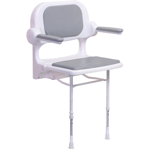 AKW 2000 Series Fold Up Grey Padded Shower Seat with Back and Arms