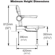 AKW 4000 Series Wall Mounted Standard Shower Seat with Support Legs Grey Padded Seat Back and Arms