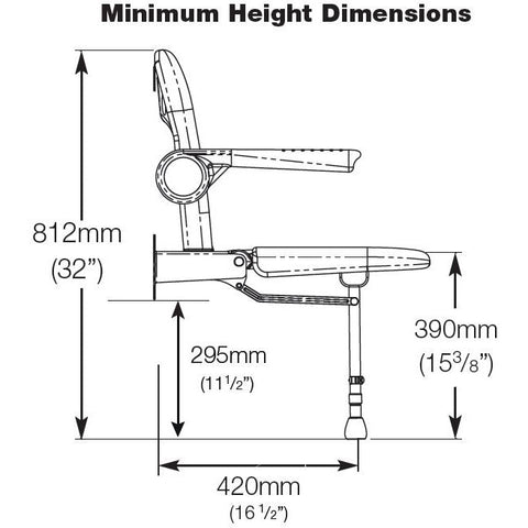 AKW 4000 Series Wall Mounted Standard Shower Seat with Support Legs Grey Padded Seat Back and Arms